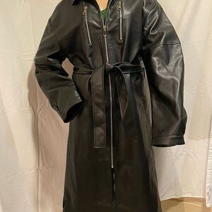 Boohoo Black Faux Leather Trench Coat